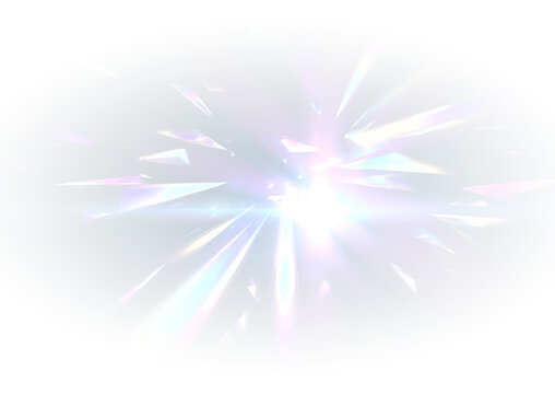 Glowing prism sparkles create rainbow beams. Soft flares reflect beautifully. Ideal overlay for fantasy or jewelry designs.
