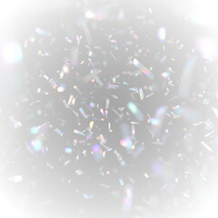 Rainbow Confetti Sparkle PNG. Falling confetti sparkles with rainbow glow. Lens flare adds festive shine. Perfect for celebrations or fantasy art.