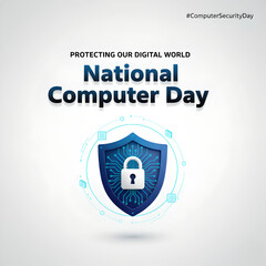 National computer day secure shield icon protecting data cyber digital technology