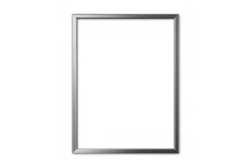 Silver metallic blank picture frame with transparent background, empty rectangular border for display mockup