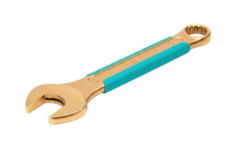 Isolated combination wrench featuring box end and open end, a dual purpose tool for fasteners