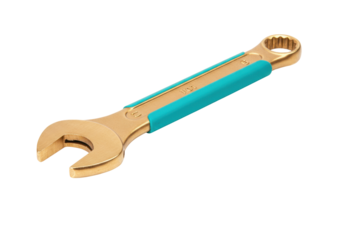 Isolated combination wrench featuring box end and open end, a dual purpose tool for fasteners