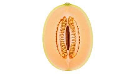 Isolated half cantaloupe melon, healthy ingredient for dessert, seasonal fruit, natural sweets