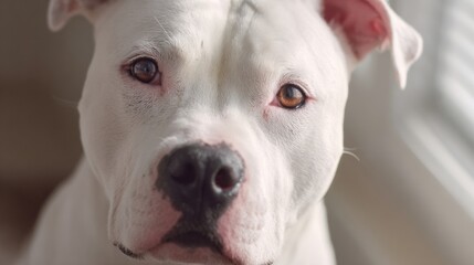 Obraz premium Pitbull Portrait Featuring Gentle Expression in Bright Neutral Light