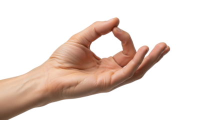 Isolated hand shows a gesture, mudra, expression of okay or perfect, symbol of approval