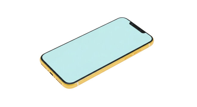 Isolated yellow smartphone with light blue display and sleek design for mobile technology users