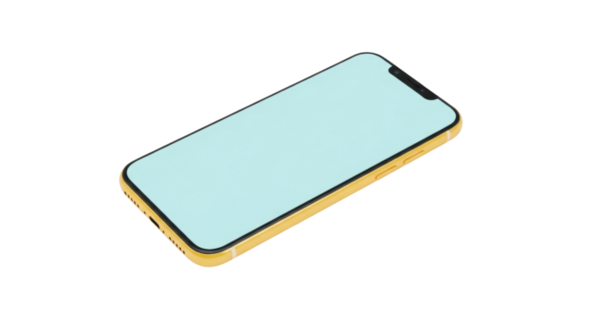 Isolated yellow smartphone with light blue display and sleek design for mobile technology users