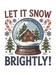 Charming snow globe scene captures cozy winter cabin, pine trees, and festive candy canes for holiday cheer.