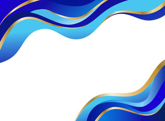 Gold and blue footer, luxury vector frame for certificate design, wavy shape