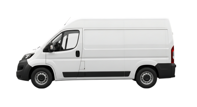 White cargo van isolated on a black background for transportation and delivery services