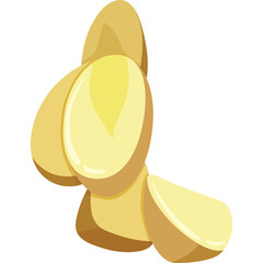 Abstract Golden Yellow Organic Shapes with Smooth Curves and Highlights on Transparent Background