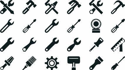 Obraz premium Illustration showing various hand tools including wrenches screwdrivers hammers and paintbrushes isolated