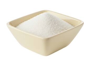 Isolated refined granulated sugar in a square bowl ready for use in cooking or baking desserts