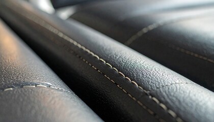 Close-up of Black Leather with Stitching.