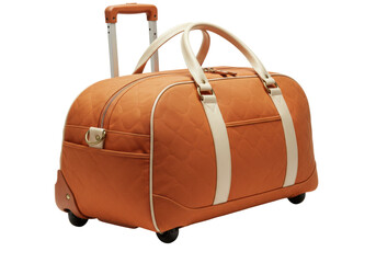 Isolated rolling duffel bag in leather, rolling bag with telescopic handle and wheels