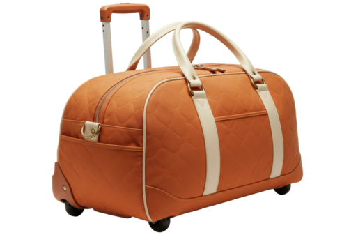 Isolated rolling duffel bag in leather, rolling bag with telescopic handle and wheels
