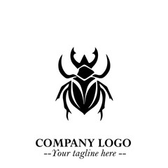 Beetle Logo Symbol in Black on the White Background with Simple Modern Insect Design