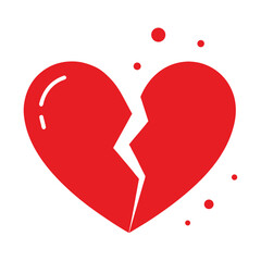 A red broken heart with blood drops isolated on white background, symbolizing heartbreak and emotional pain