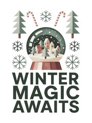 Experience enchanting winter magic with charming snow globe, festive trees, and candy canes, inviting cozy holiday cheer.