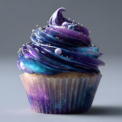 Vibrant Galaxy Themed Cupcake with Swirl Frosting
