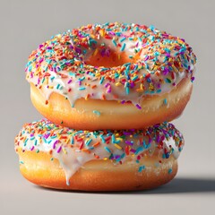 Stack of Two White Glazed Doughnuts with Rainbow Sprinkles