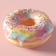 Pastel Rainbow Glazed Donut with Sprinkles