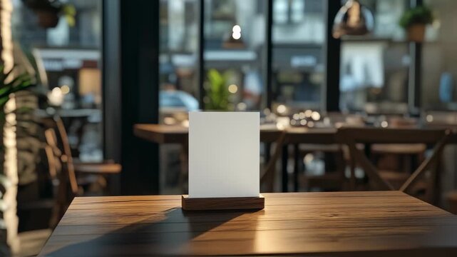 Restaurant tabletop display promo video, wooden tables and stylish decor create an inviting