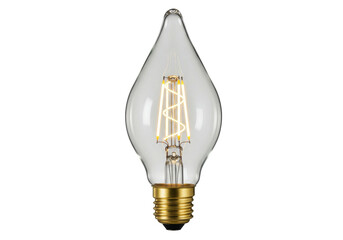 Isolated filament light bulb, transparent vintage style Edison lamp, burning technology item