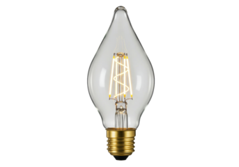 Isolated filament light bulb, transparent vintage style Edison lamp, burning technology item