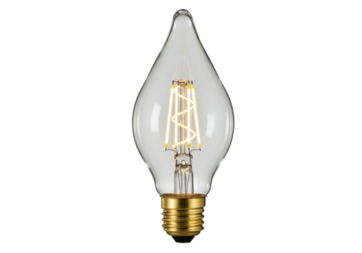 Isolated filament light bulb, transparent vintage style Edison lamp, burning technology item