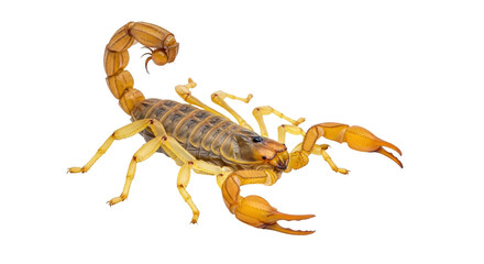 Isolated Scorpion with Yellow and Brown Markings with Curved Tail and Large Pincers, Arachnid