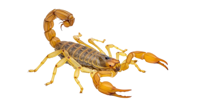 Isolated Scorpion with Yellow and Brown Markings with Curved Tail and Large Pincers, Arachnid