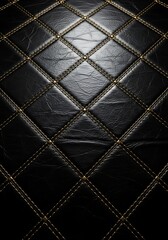 Obraz premium Luxury black leather upholstery background with diamond pattern texture