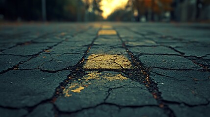 Obraz premium Urban decay: A detailed exploration of cracked asphalt in a street setting