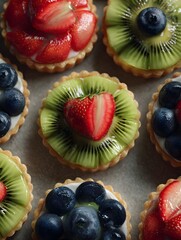 Arrangement of Fresh Kiwi and Strawberry Fruit Tarts