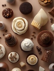 Overhead Assortment of Chocolates and Mini Cupcakes