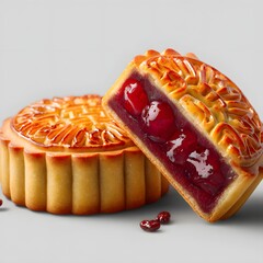 Red Bean Paste Mooncake Cut Open Close-up