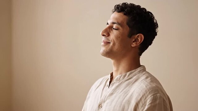 Meditative Man in Serene Pose Finds Inner Peace and Tranquility.