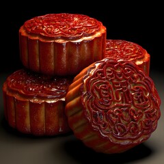 Stacked Traditional Chinese Mooncakes for Mid Autumn Festival Celebration