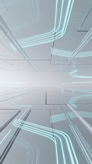 Clean White 3D Technology Background with Bright Futuristic Teal-Blue Neon Lines