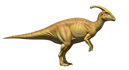 Isolated Parasaurolophus dinosaur, herbivore with its signature head crest, prehistoric era