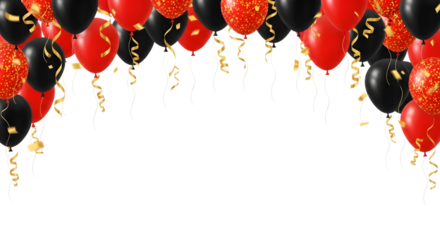 Red and black balloons with gold confetti