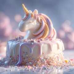 Dreamy Unicorn Cake Topper with Pastel Mane and Melted White Chocolate Glaze