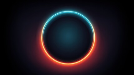 Glowing Circular Outline in Blue and Orange Light Against a Dark Background, Abstract Digital Design with Neon Effect for Creative Projects and Artworks