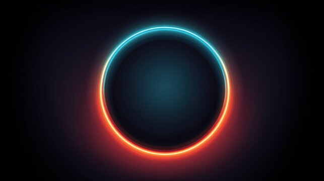 Glowing Circular Outline in Blue and Orange Light Against a Dark Background, Abstract Digital Design with Neon Effect for Creative Projects and Artworks