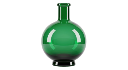 Isolated green glass bottle for decoration, labware or flower vase with no background, empty