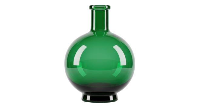 Isolated green glass bottle for decoration, labware or flower vase with no background, empty