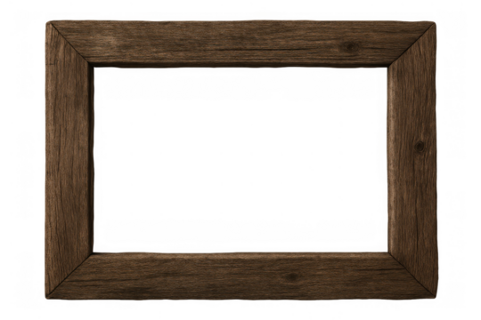 Empty rustic wooden frame with texture, transparent background, isolated for design element or overlay