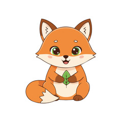 Illustration of a baby fox smiling with a leaf