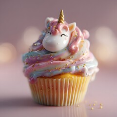 Magical Unicorn Cupcake with Pastel Swirl Frosting and Glitter Sprinkles
